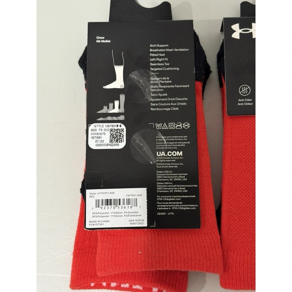 Under Armour Team Crew Socks Red, Size: Youth 13.5-4.5‎ (2 Pairs)